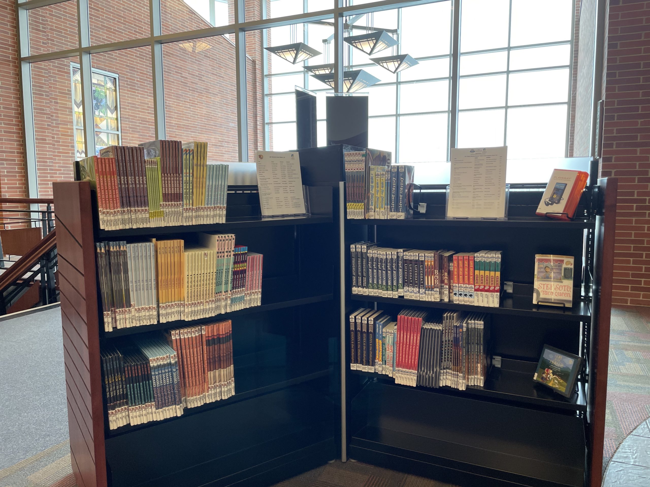 library shelves with award-winning books for children