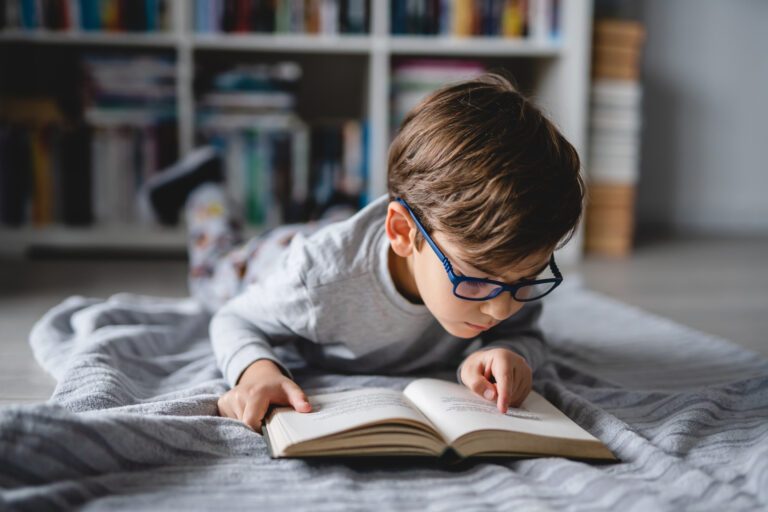 Young child reading a book