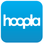 Hoopla logo, blue and white
