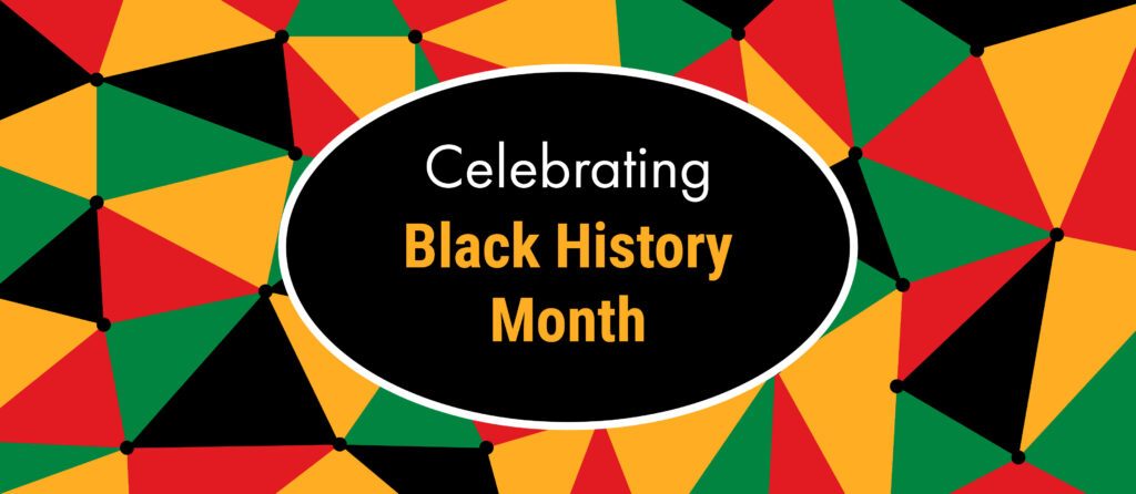 Black History Month with green, yellow, and red in the background