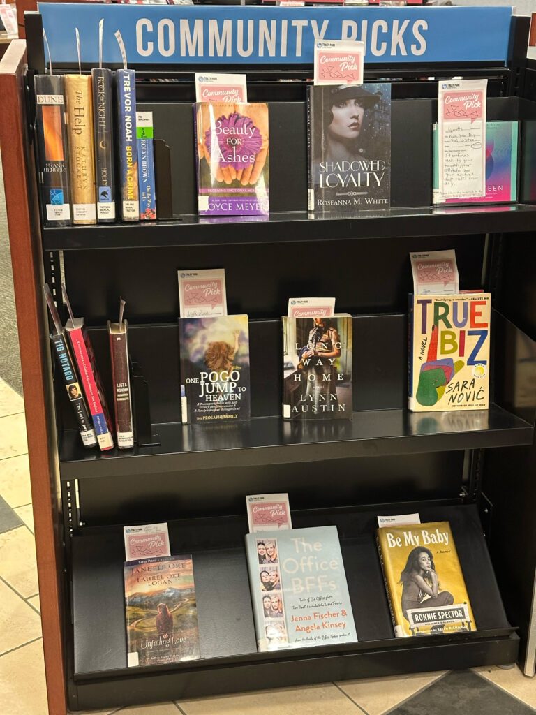 Community Picks shelf at the library