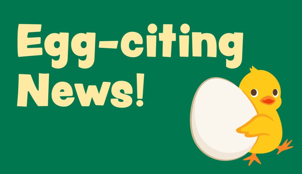 There is "Egg-Citing" News coming to the library, with the baby chicken holding an egg