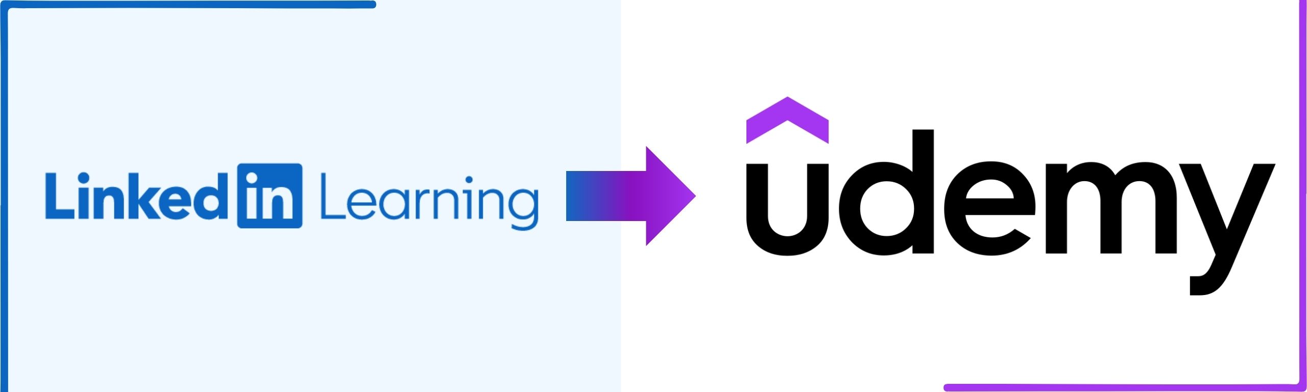 LinkedIn Learning logo with arrow pointing to Udemy logo