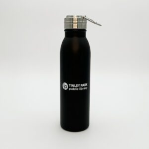 Black stainless steel water bottle with TPPL logo