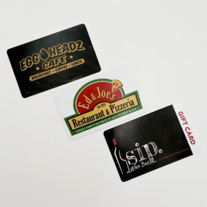 Photo of gift cards included in Local Restaurant Bundle: Eggheadz Cafe, Ed & Joe's Restaurant & Pizzeria, and Sip Wine Bar & Restaurant