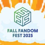 Fall Fandom Fest 2025 logo with pixel clouds in background