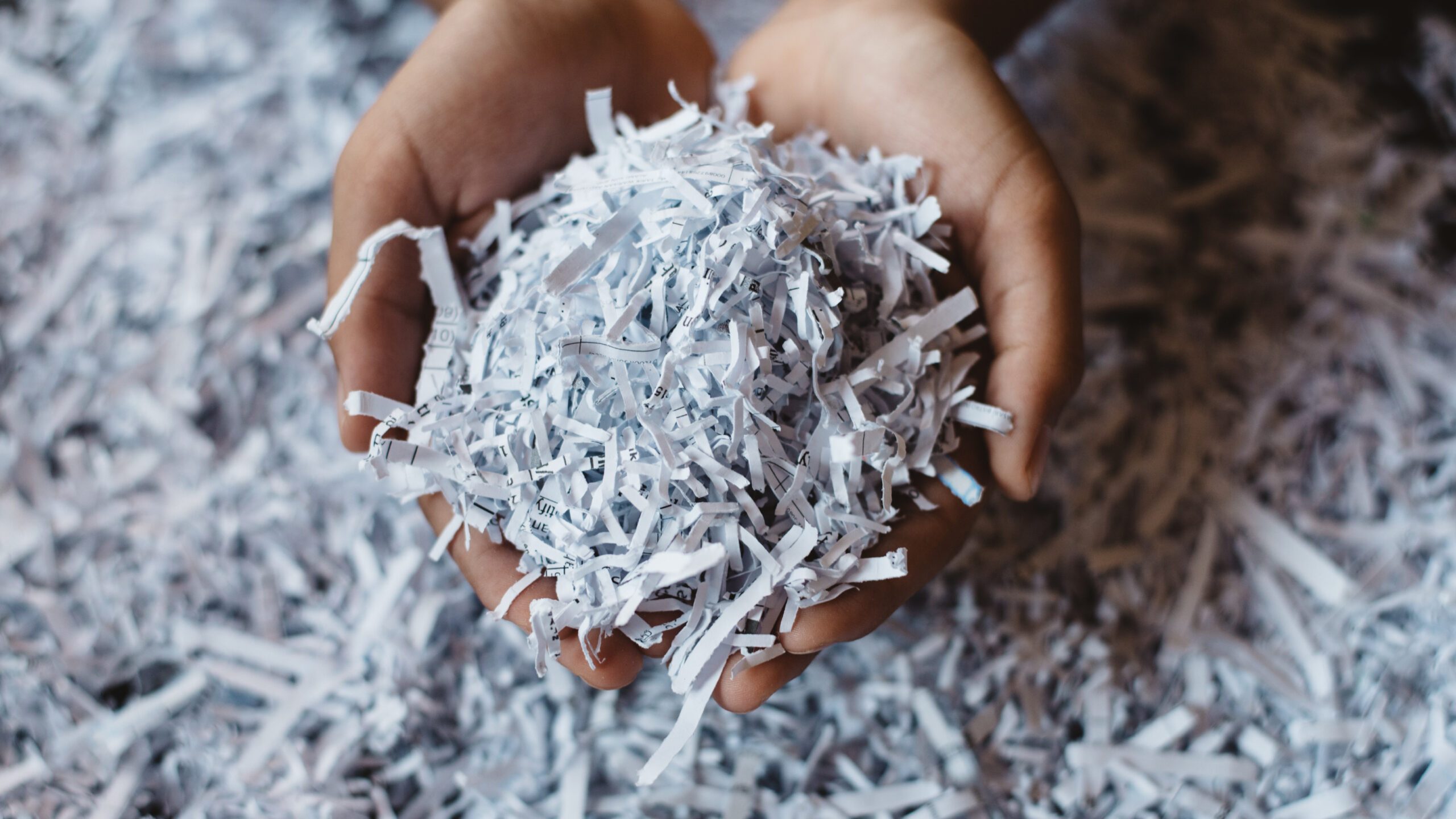 Hands holding a pile of shredded paper